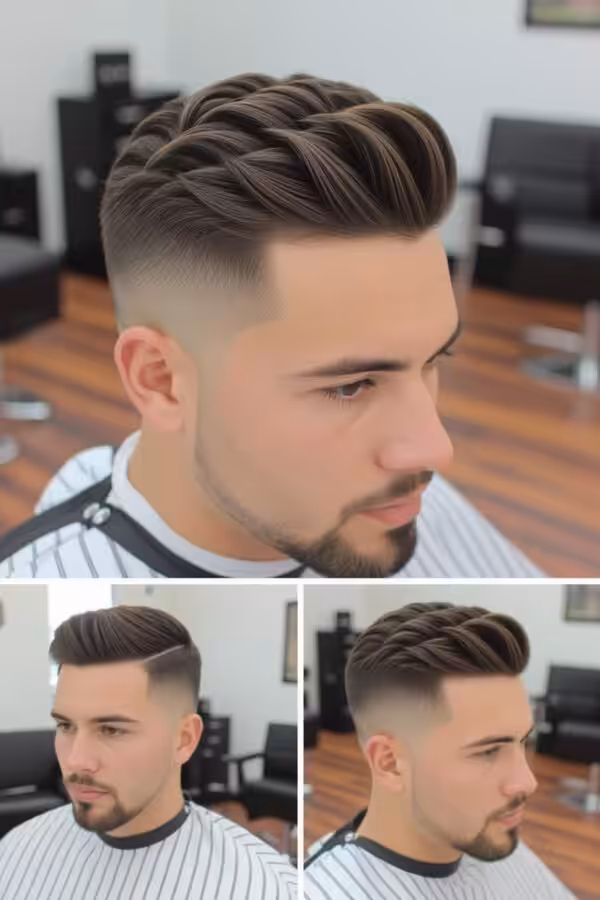 Hard part low taper fade, defined shaved line hairstyle, sharp bold look.
