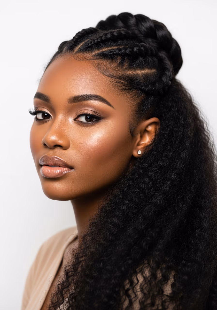 Braided Half-Updo Long Natural Hair 2026
