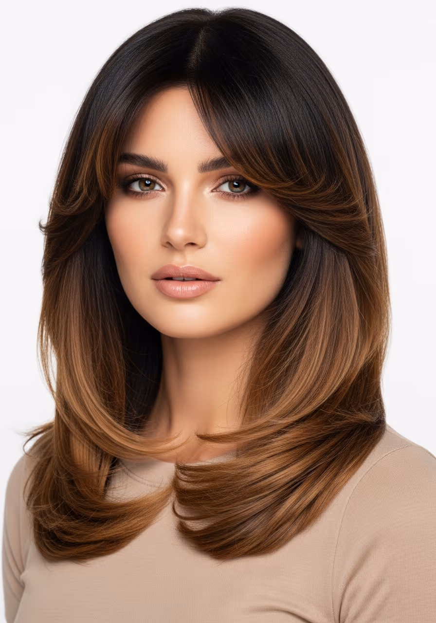 Balayage Long Hair with Curtain Bangs 2026