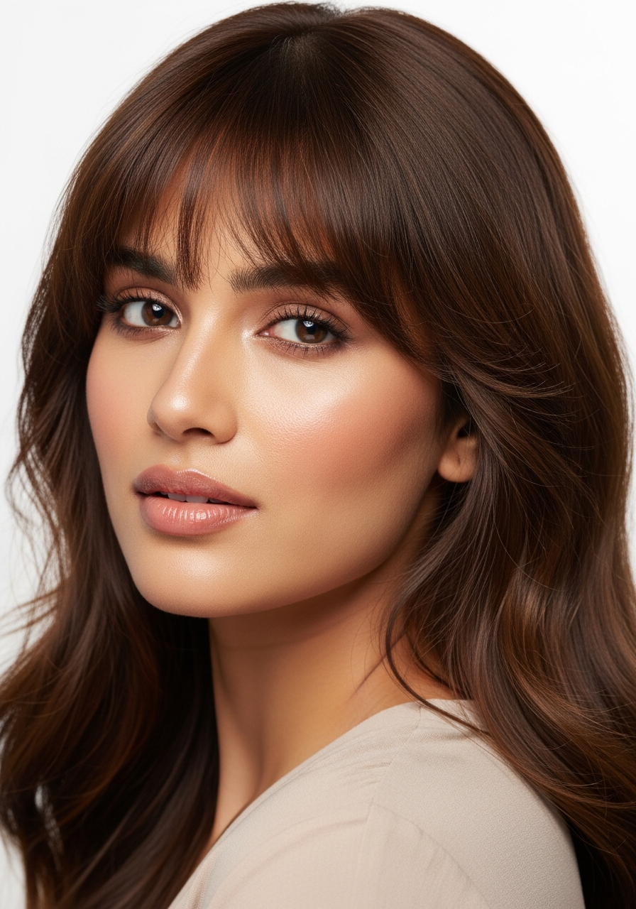 Curtain Bangs with Waves for