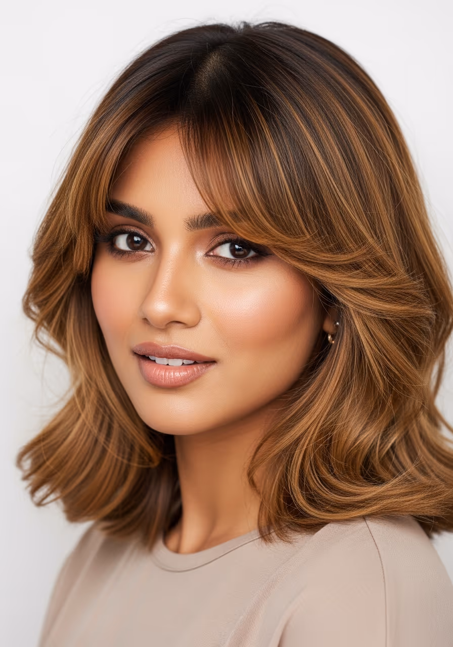 Wavy Lob Curtain Bangs2 - 22 Medium Wavy Hairstyles to Try
