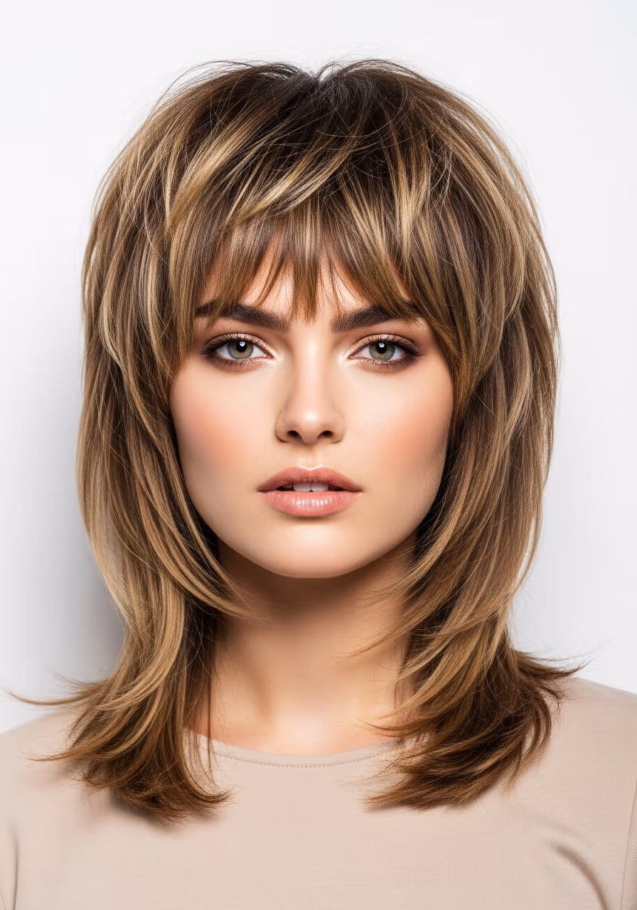 Bold Shag Bangs - 22 Shoulder-Length Shag Haircuts Trending