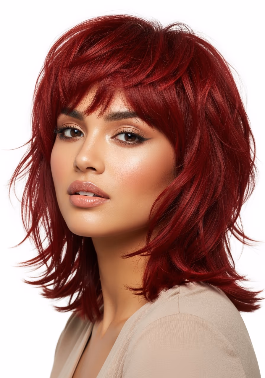 Textured Shag Red - 22 Shoulder-Length Shag Haircuts Trending