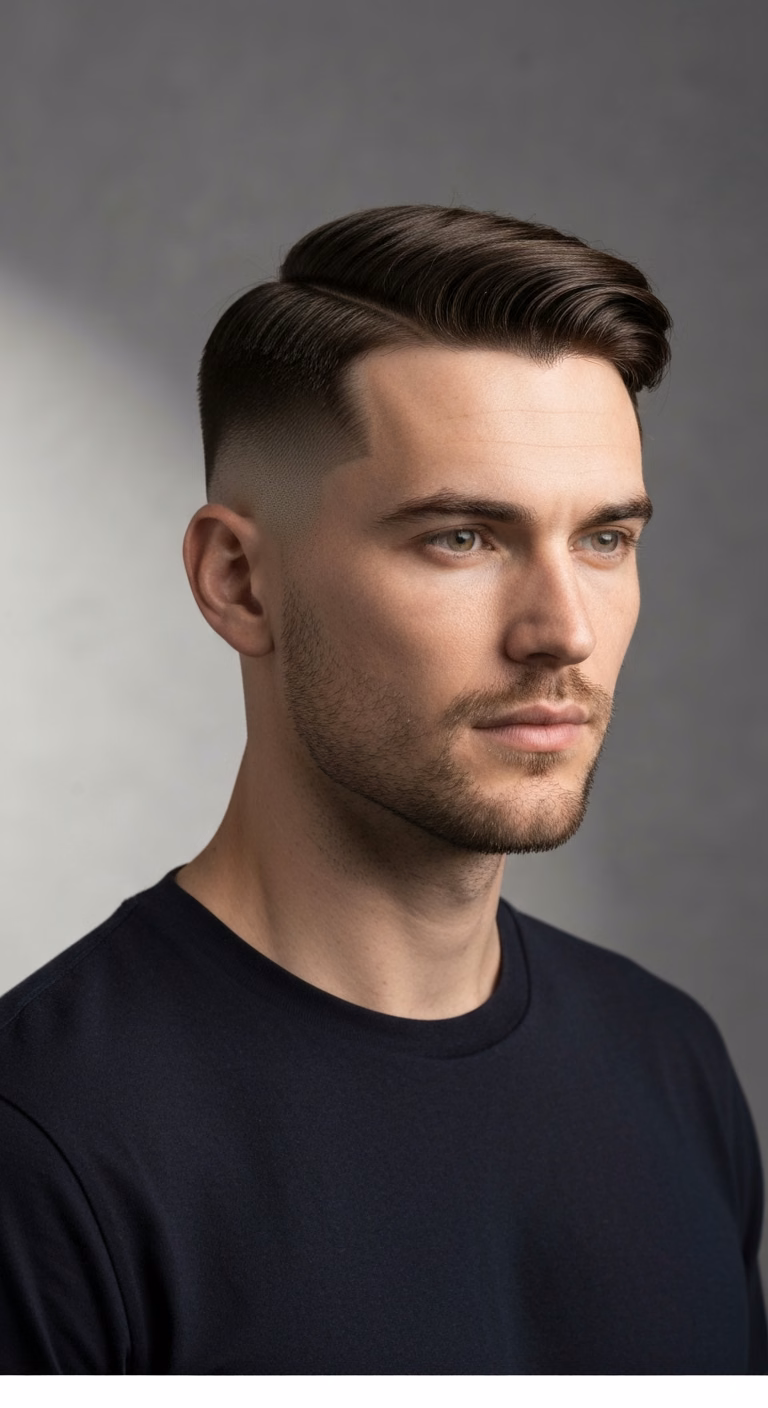 Undercut crew cut for men – #3 top skin sides, heart face drama.