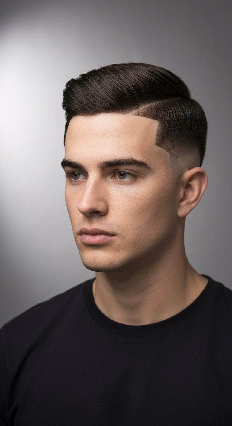 Geometric crew cut for men – #3 angular lines, diamond cyber etch.