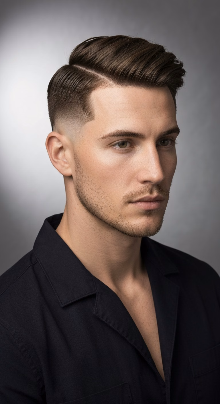 Mid-fade crew cut for men – #3-1 smooth transition, round balance.