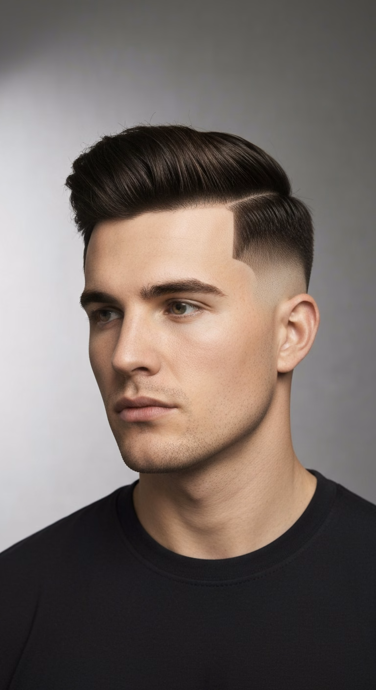 Line-detail crew cut for men 2026 – etched #3 parts, diamond custom.