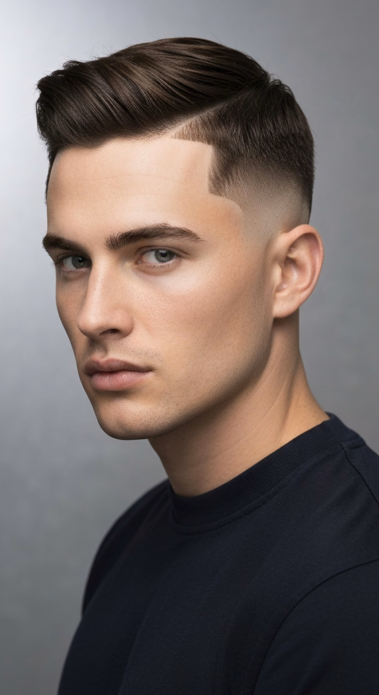 Tinted crew cut for men 2026 – #3 highlights, square glow fade.
