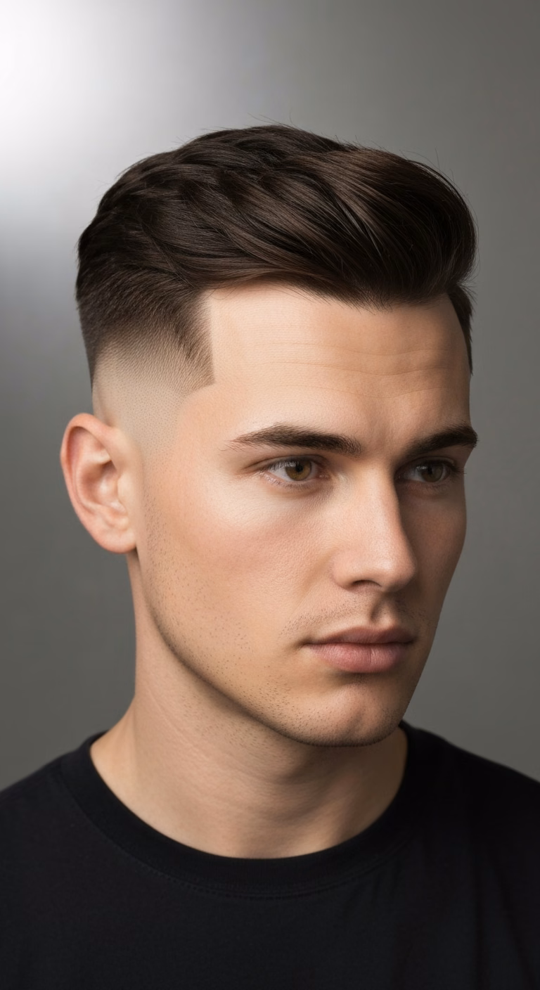 Matte crew cut for men – #4 dry finish, heart natural hold.