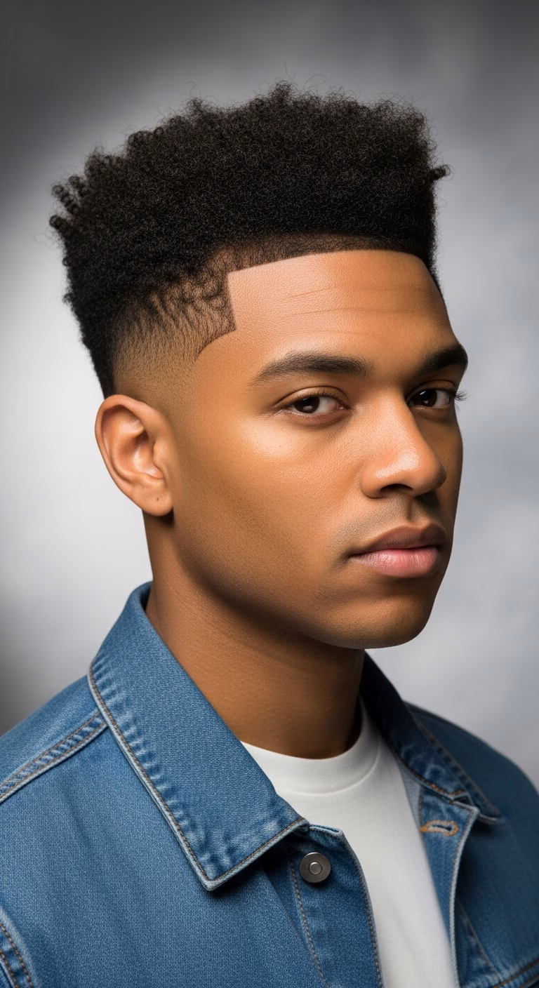 Black Men Curly High Top Fade