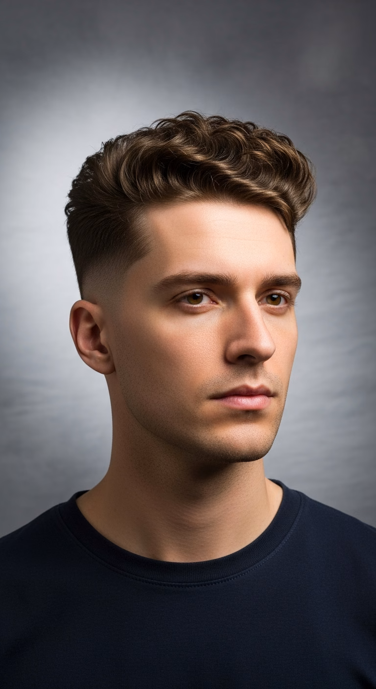 Middle Part Curly High Top Fade