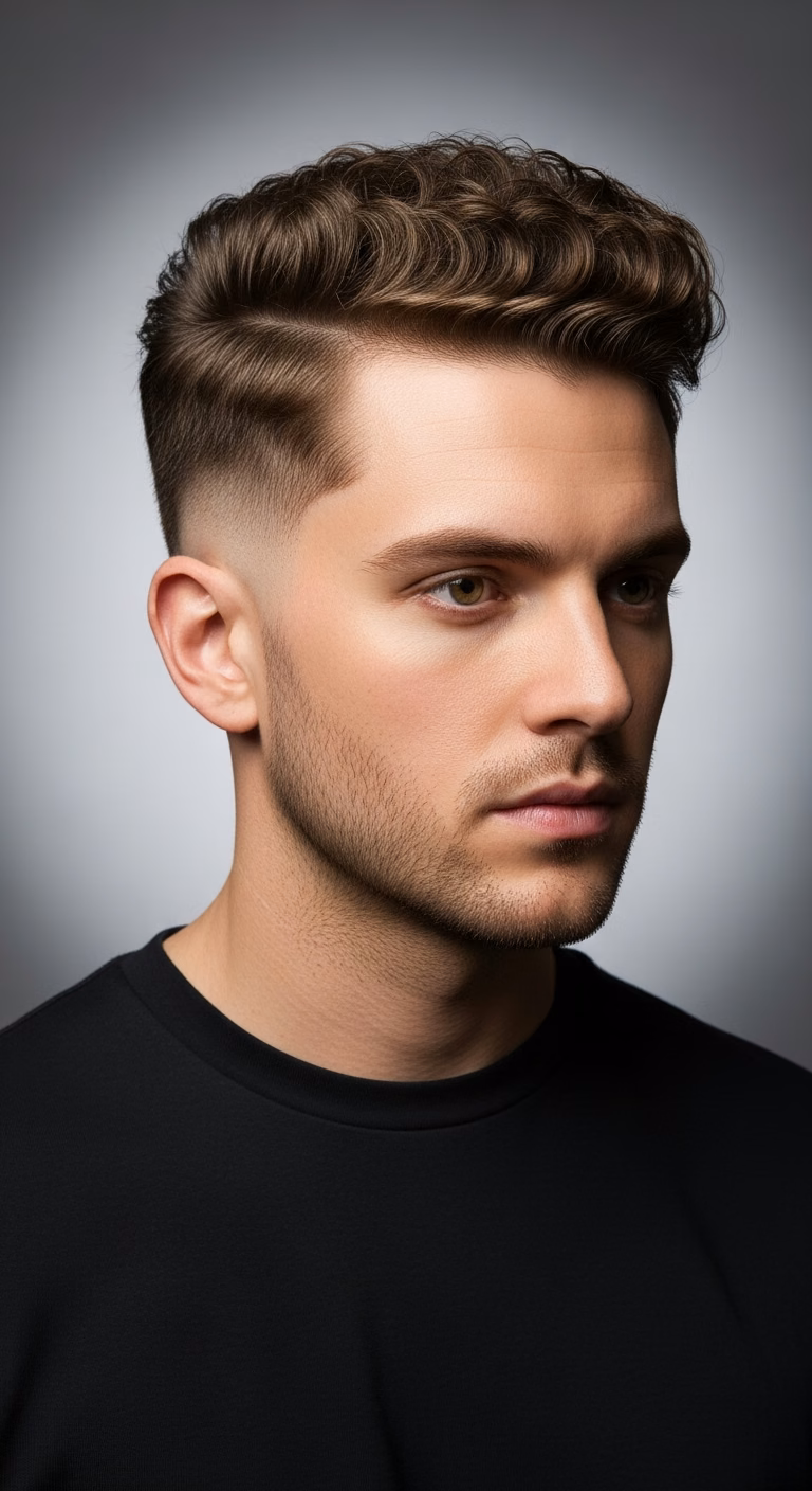 Side Part Curly High Top Fade