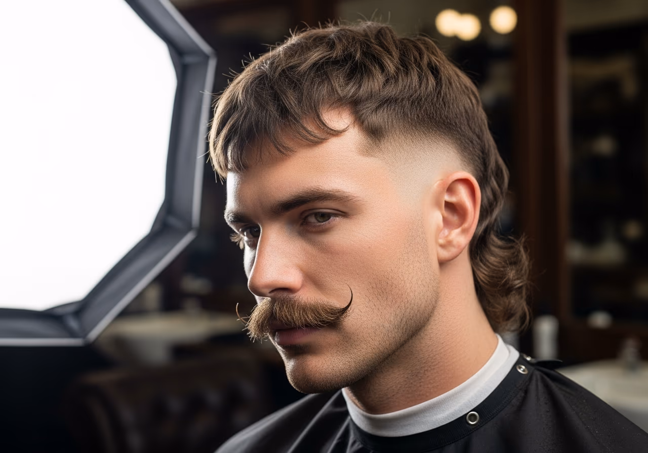 Mullet Mustache — for men with round face shapes in 2026