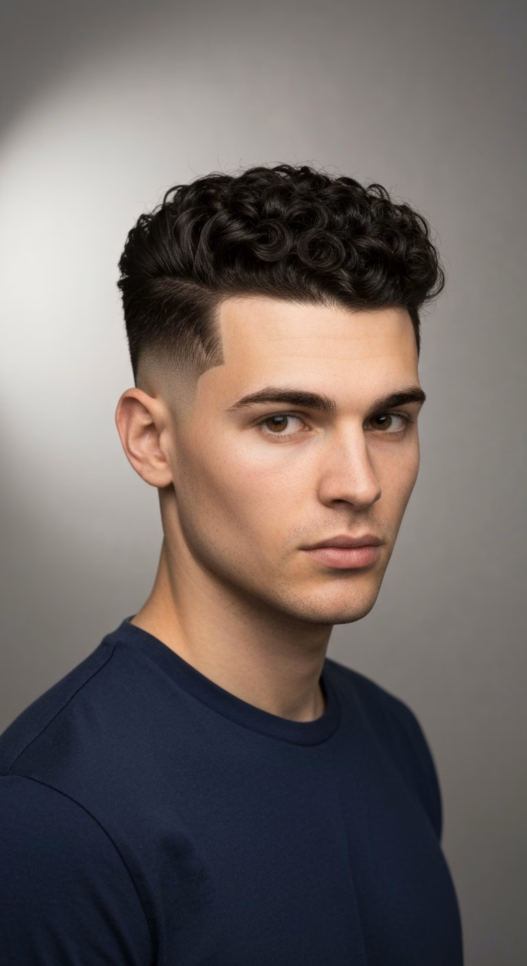 Curly Top Temple Fade - Temple Fade Haircuts for Men