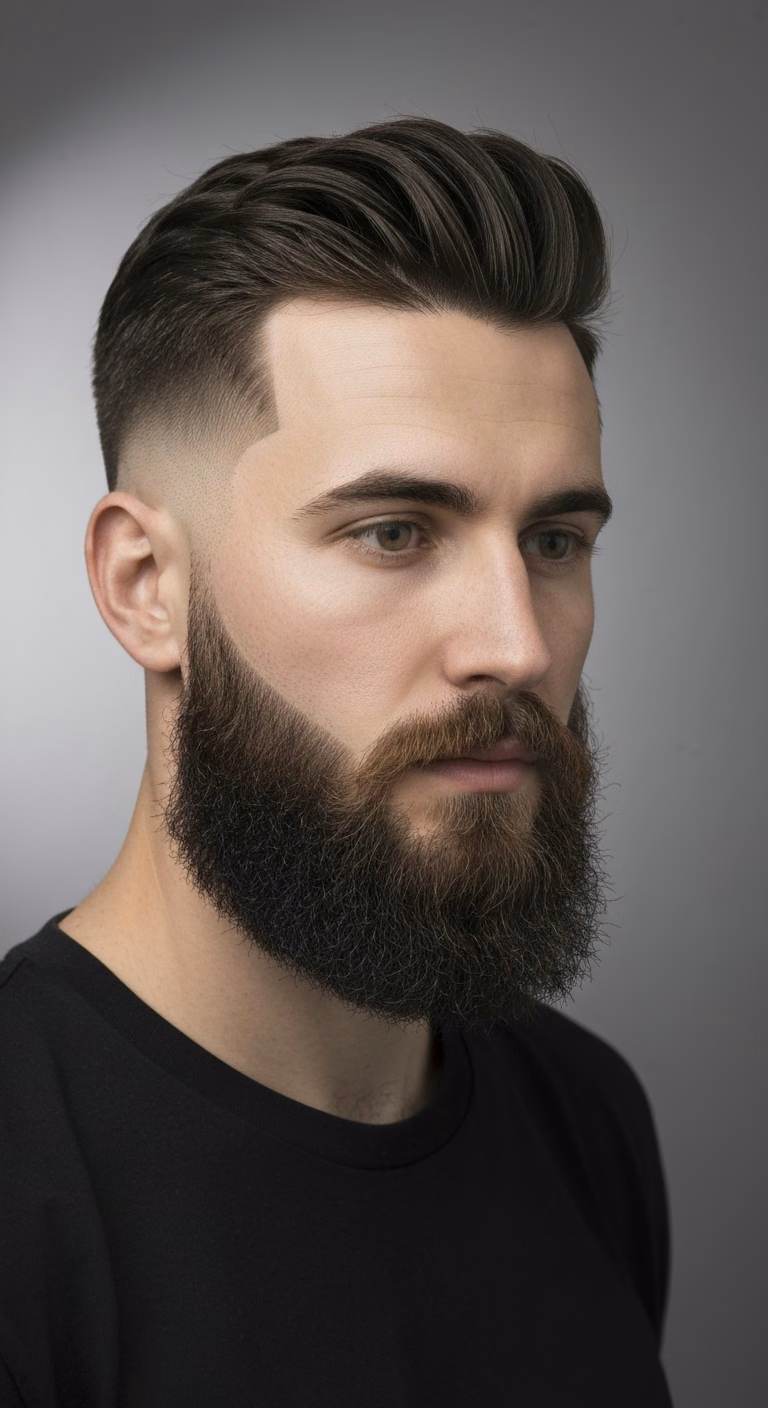 Low Temple Fade + Full Beard