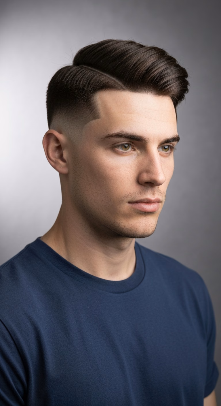 Temple Fade with Hard Part