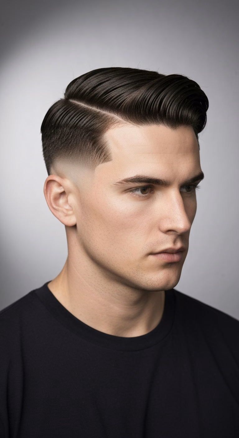 Slicked Back Pompadour — for men with round face shapes in 2026