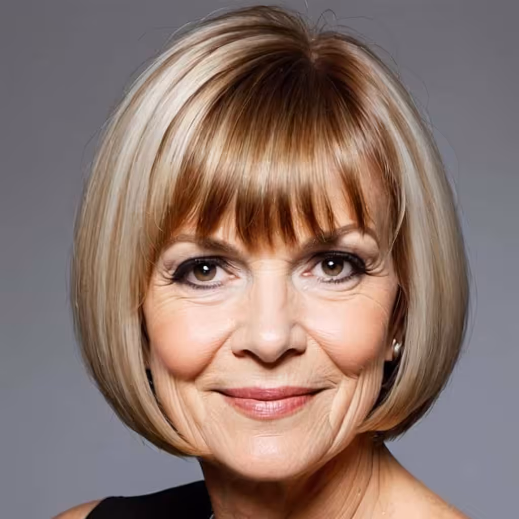 Angled Bob with Bangs Hairstyles and Haircuts for Women Over 60