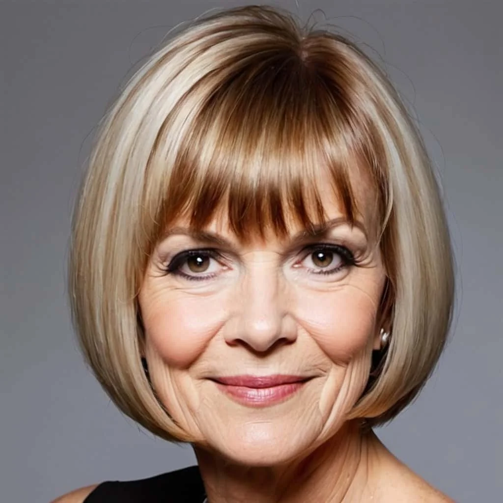 Angled Bob with Bangs Hairstyles and Haircuts for Women Over 60
