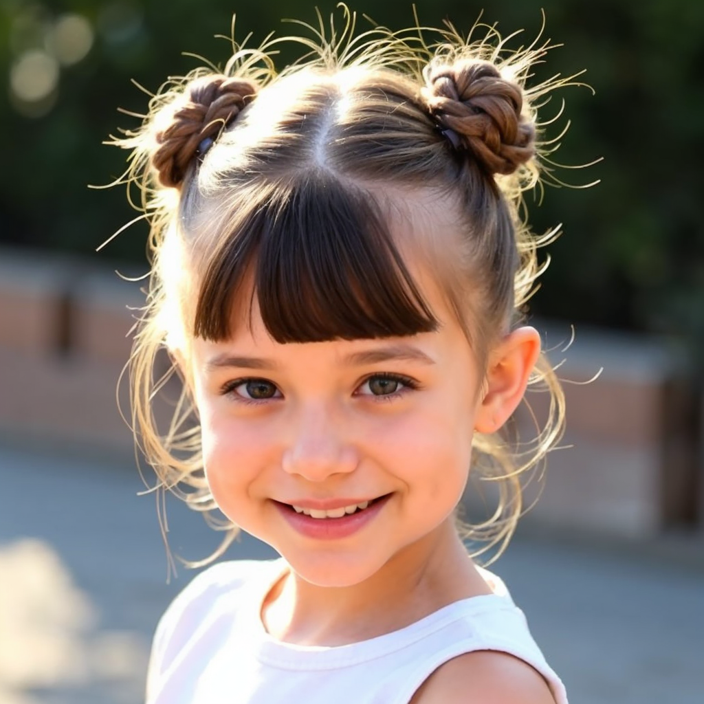 Braided Space Buns With Bangs braids for kids