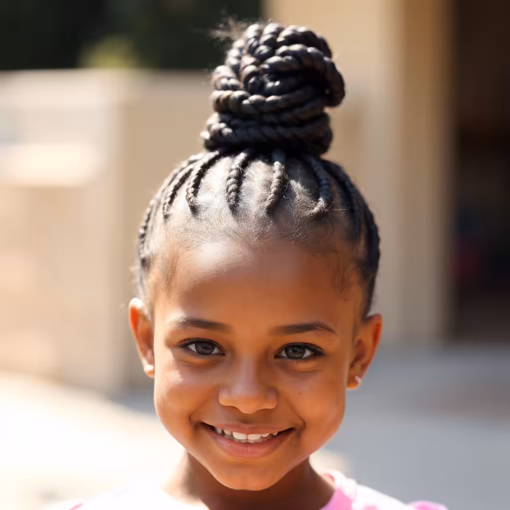 Braided Top Knot For Black Girls Hairstyles and Haircuts for Black Kids