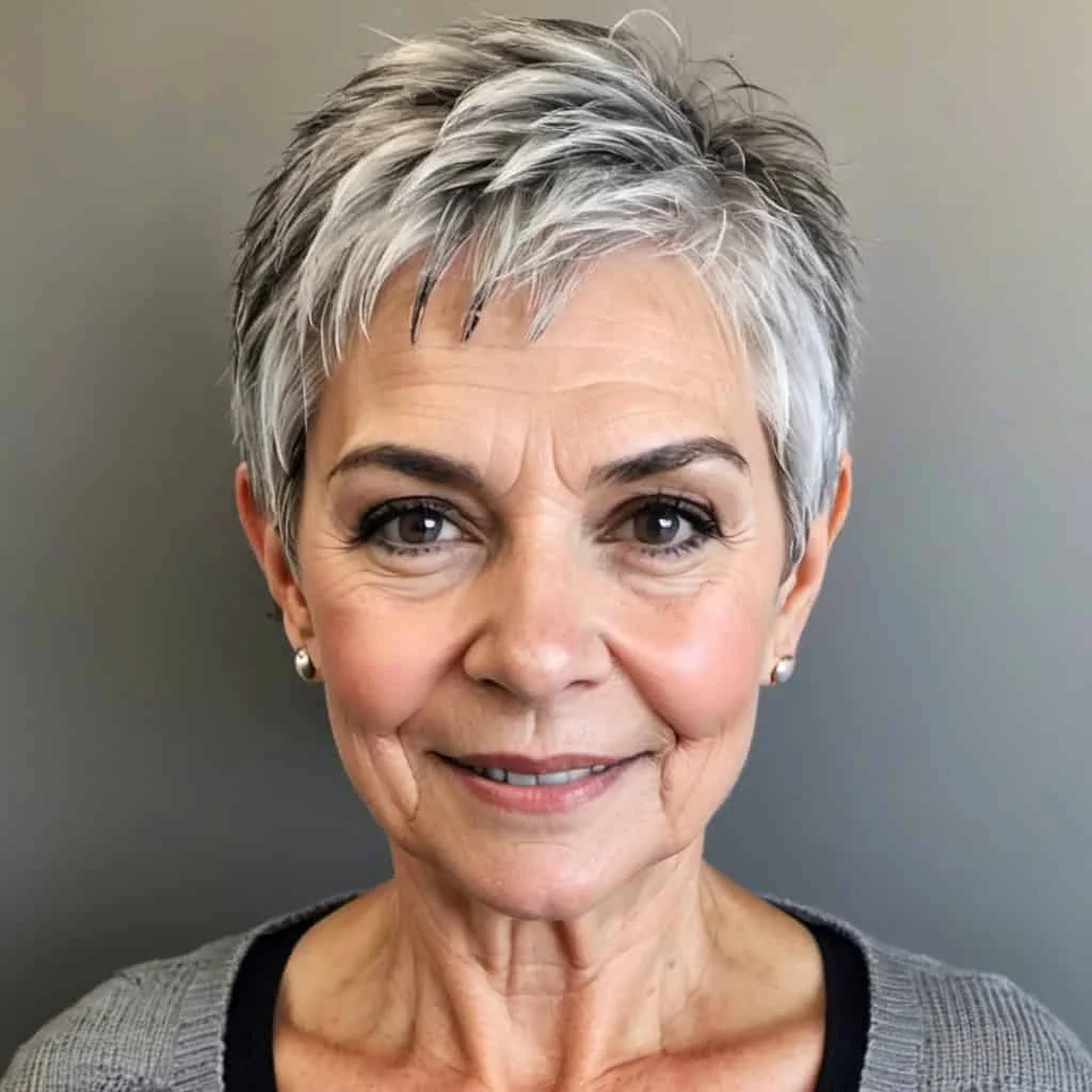 Choppy Gray Pixie Crop Hairstyles and Haircuts for Women Over 60