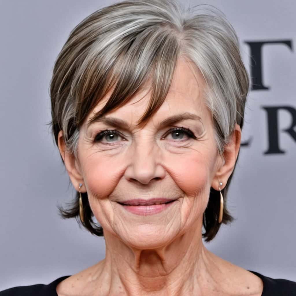 Ear-Length Crop with Side Bangs Hairstyles and Haircuts for Women Over 60