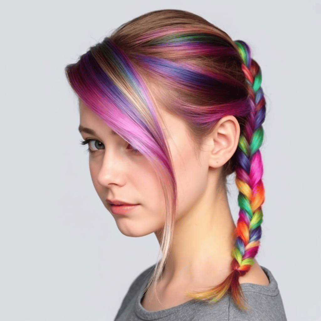 Fishtail Hairstyle in All Rainbow Colors Emo hairstyles for girls