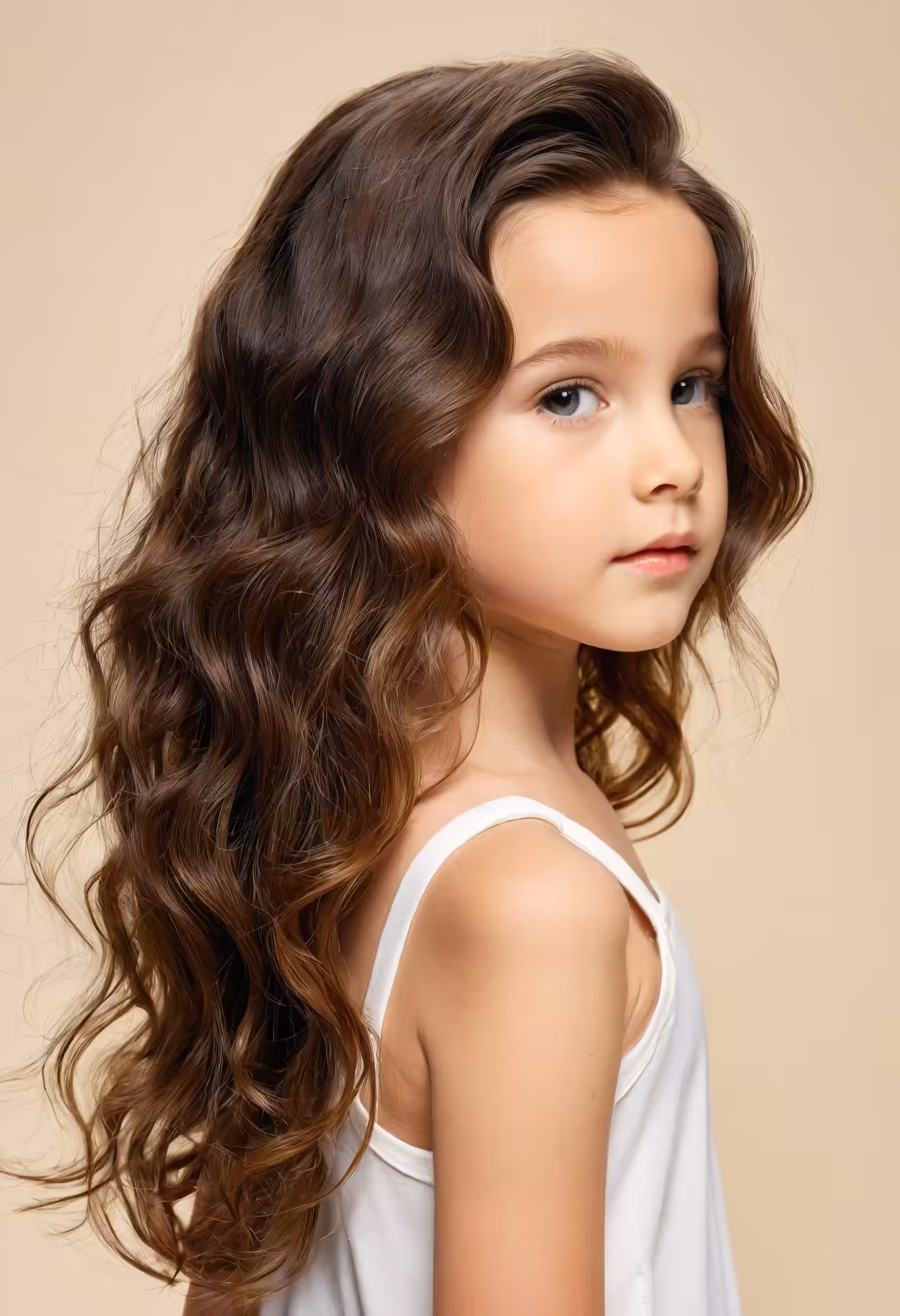 Gorgeous Wavy Hair with an Uneven Parting Hairstyles for Little Girls