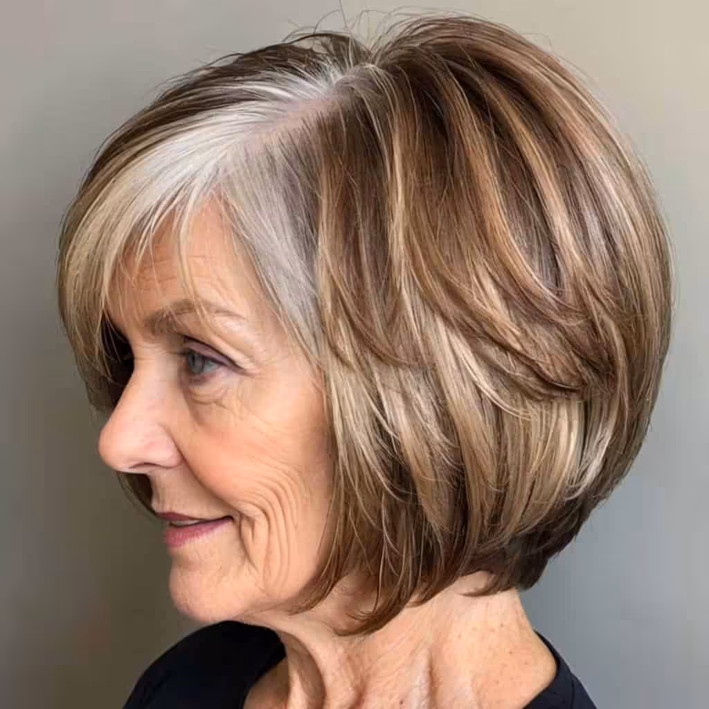 Feathered Layers with Rounded Bob Hairstyles and Haircuts for Women Over 60