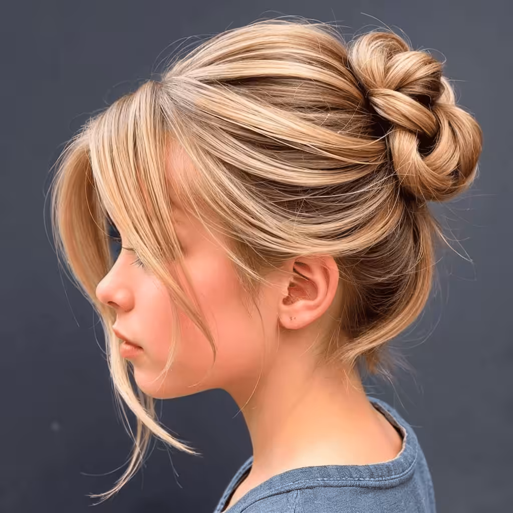Half Up Half Down Bun for Short Hair School hairstyles