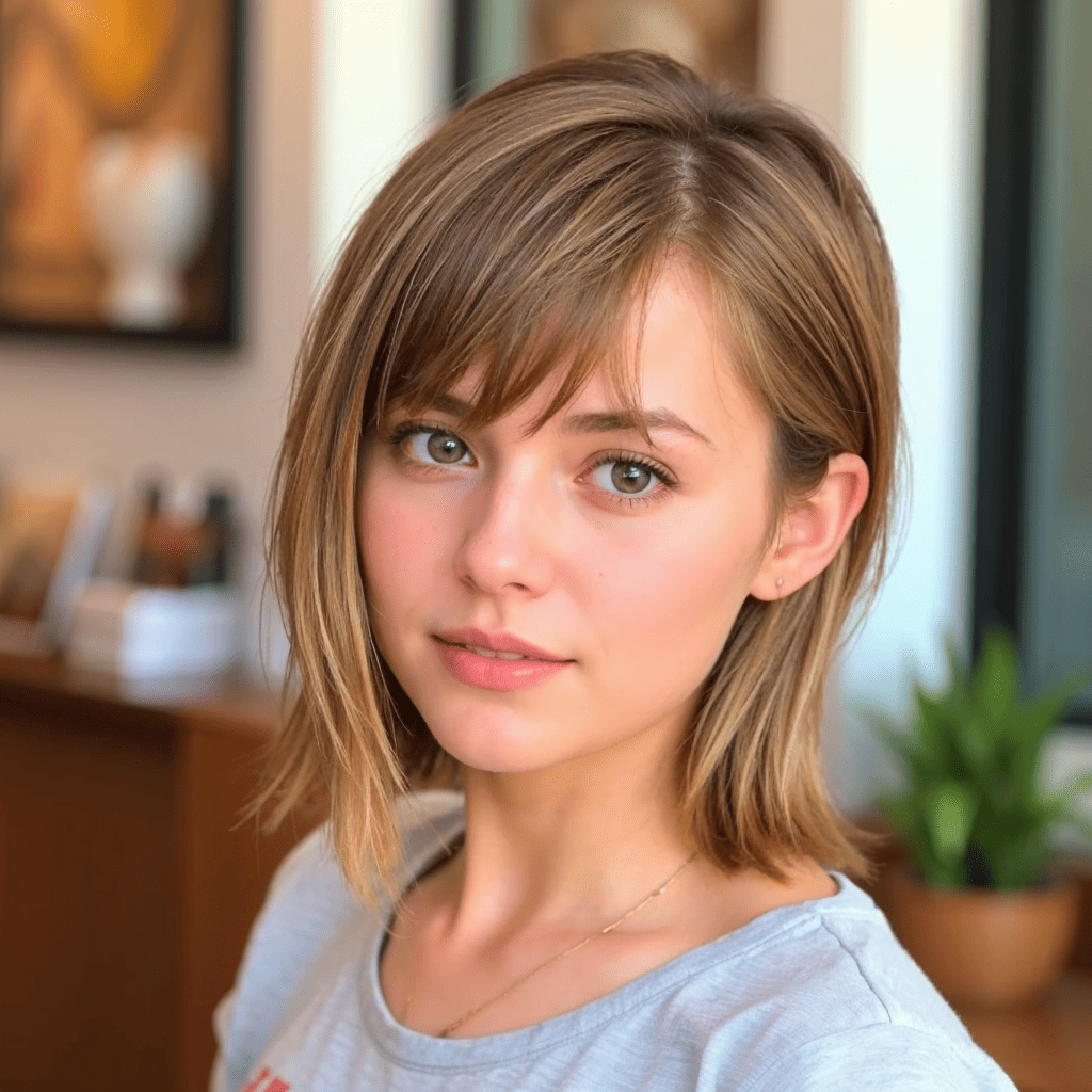 Layered Cut With Curtain Bangs Short haircuts for girls