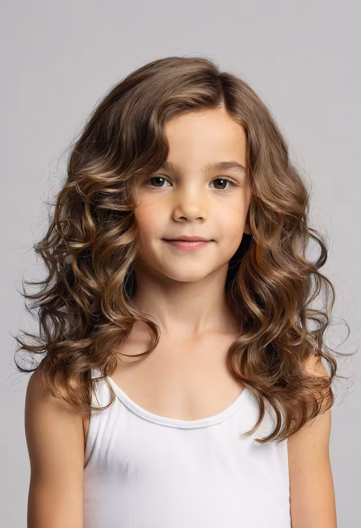 Long to Mid-Length Layered Cut with a Gentle Wavy Curl Hairstyles for Little Girls