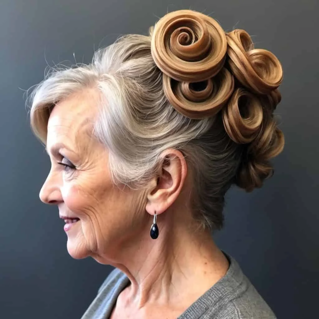 Loosely Curled Bun Hairstyles for women over 70