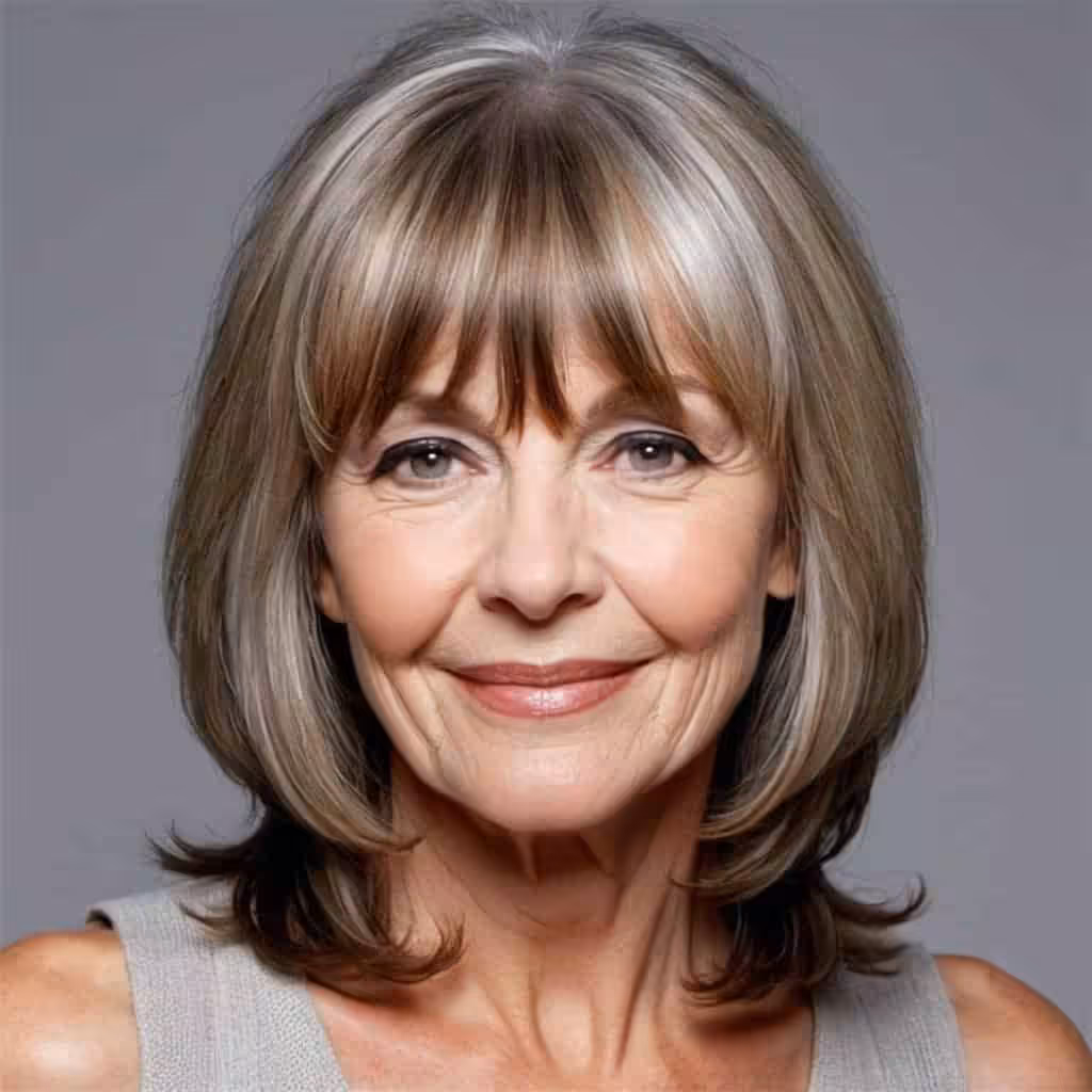 Medium Length Bangs and Layers Hairstyles and Haircuts for Women Over 60