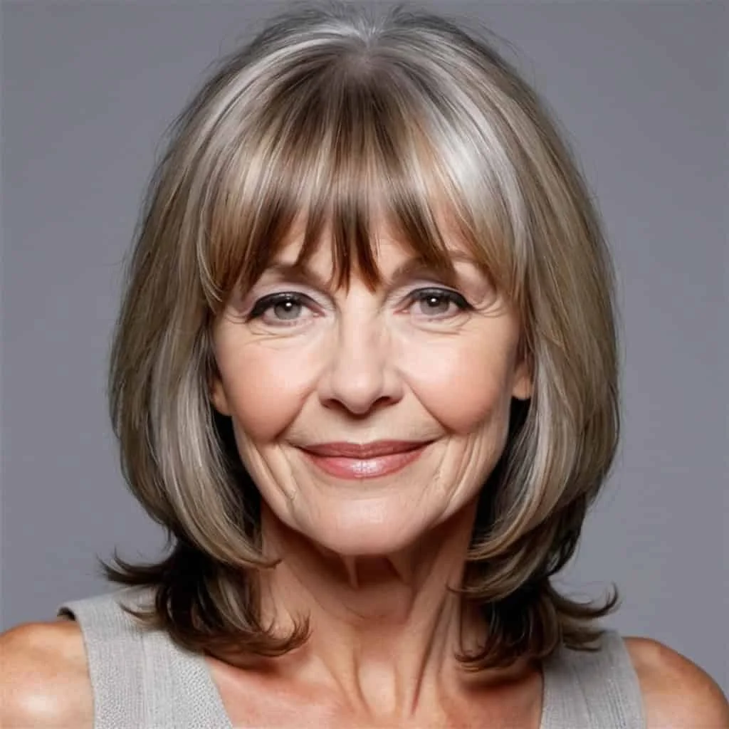 Medium Length Bangs and Layers Hairstyles and Haircuts for Women Over 60