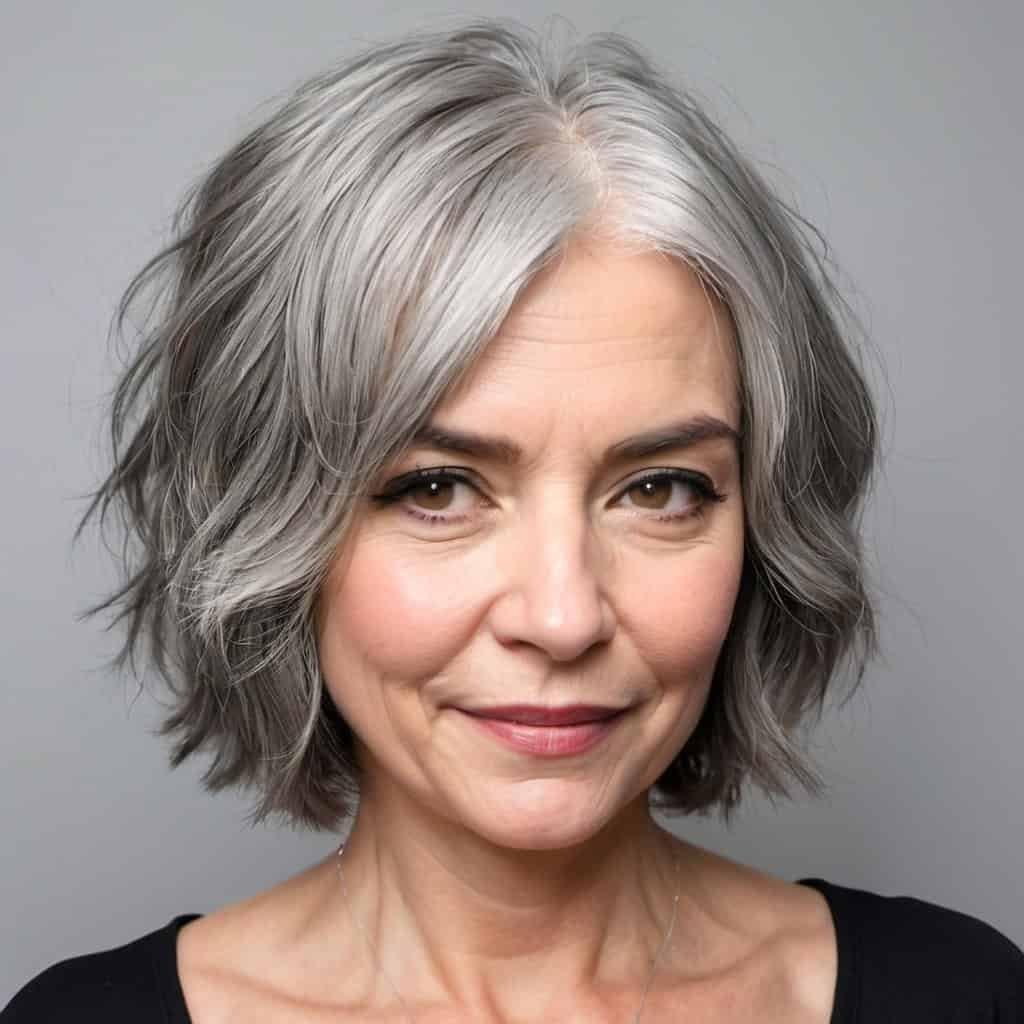 Neck-Length Choppy Hairstyle For Gray Hair Gray hair hairstyles