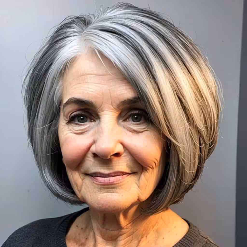Salt and Peppered Stacked Bob Hairstyles and Haircuts for Women Over 60