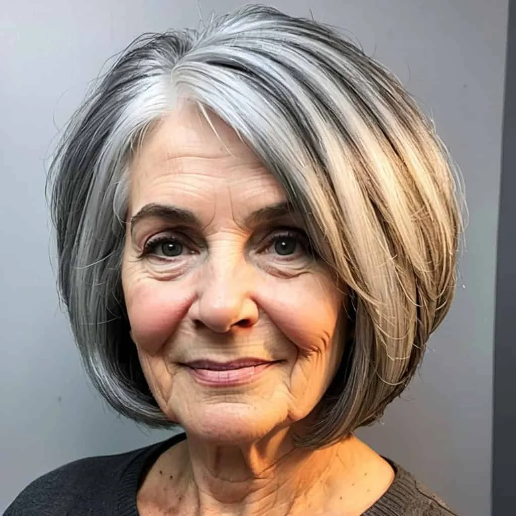 Salt and Peppered Stacked Bob Hairstyles and Haircuts for Women Over 60