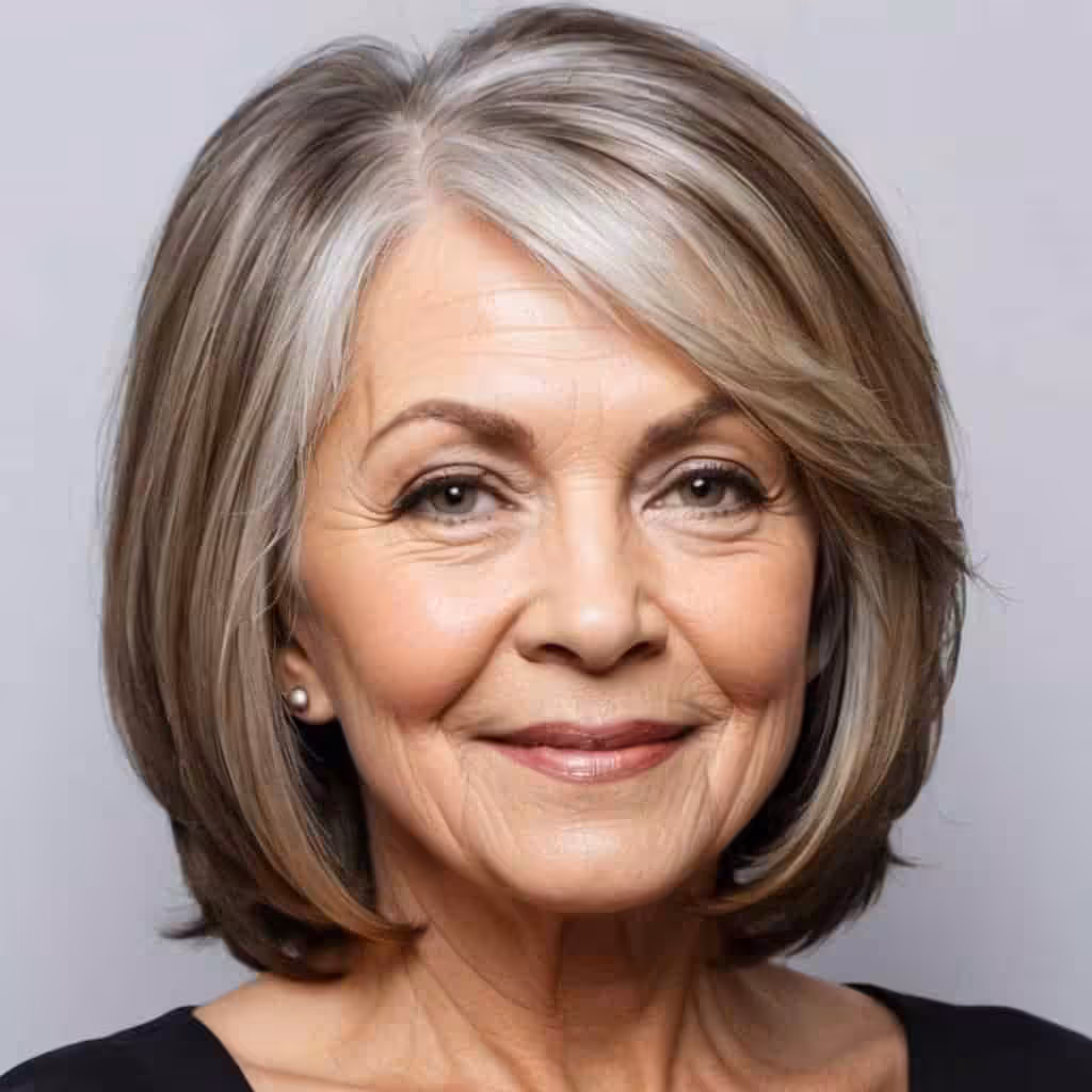 Side Parted Mid-Length Cut Hairstyles and Haircuts for Women Over 60