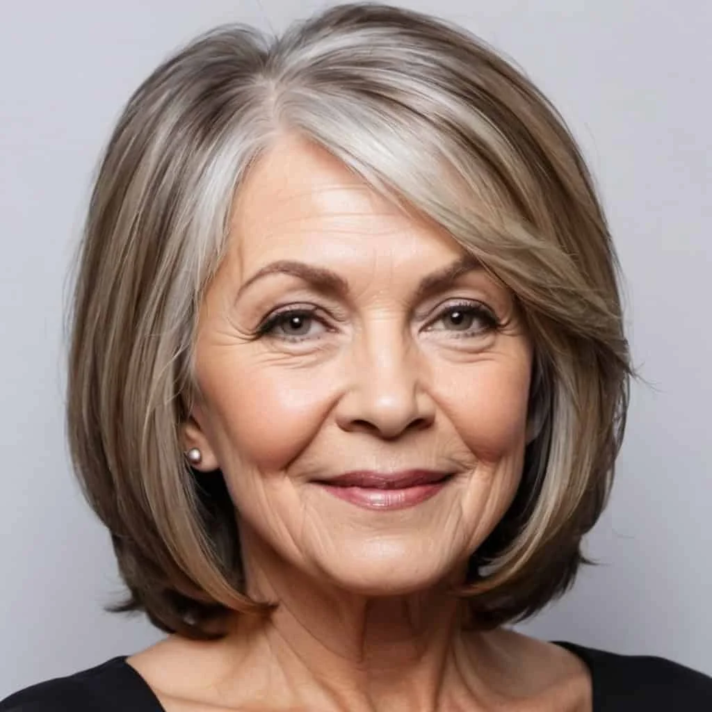 Side Parted Mid-Length Cut Hairstyles and Haircuts for Women Over 60