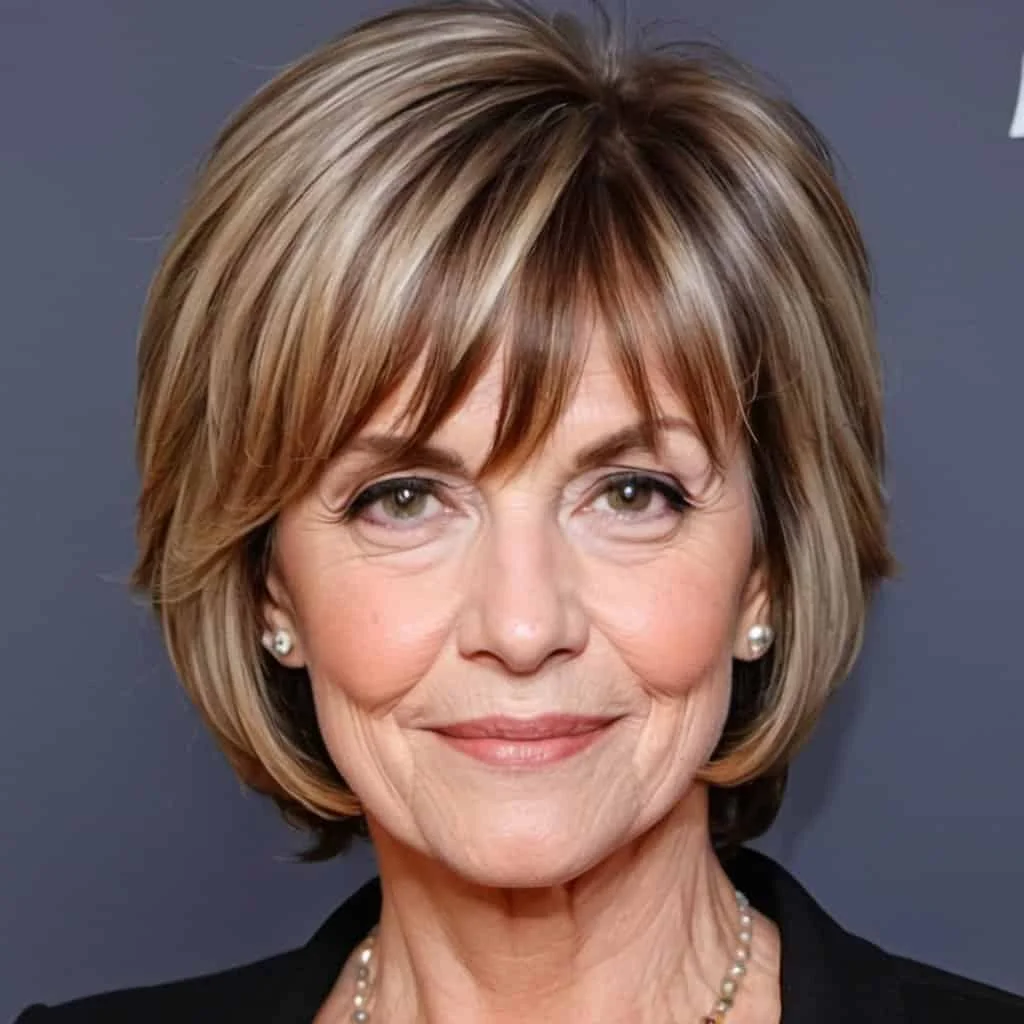Side-Swept Bangs with Razor Cut Lob Hairstyles and Haircuts for Women Over 60