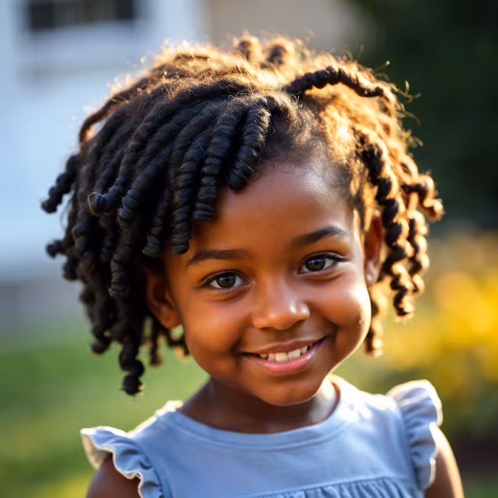 Side-Swept Ringlets Hairstyles and Haircuts for Black Kids