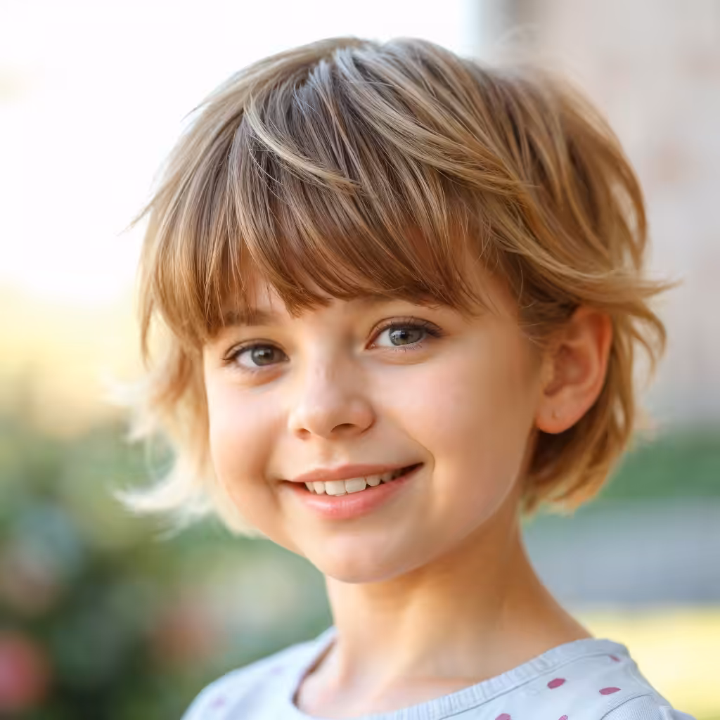 Textured Haircut with Bangs Hairstyles for Little Girls