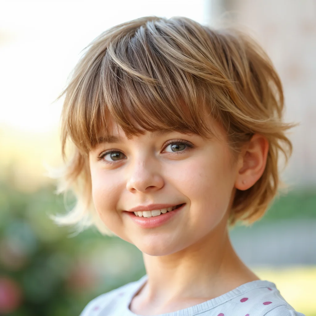 Textured Haircut with Bangs Hairstyles for Little Girls