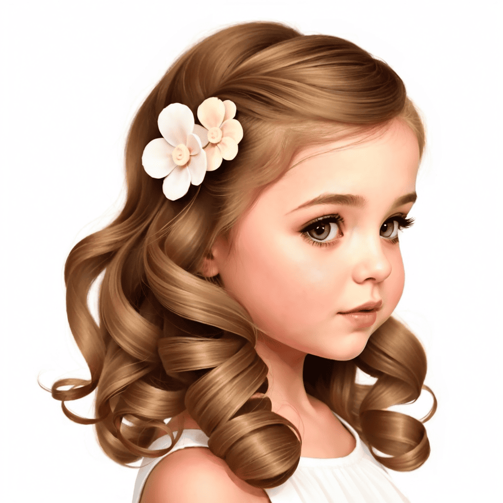 Half-Up Half-Down Curls with Flower Pin Flower girl hairstyles