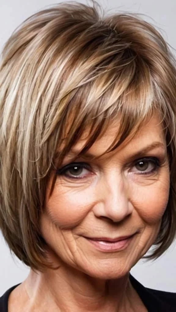 Angled Layered Bob Short Hairstyles For Fine Hair for Woman Over 70