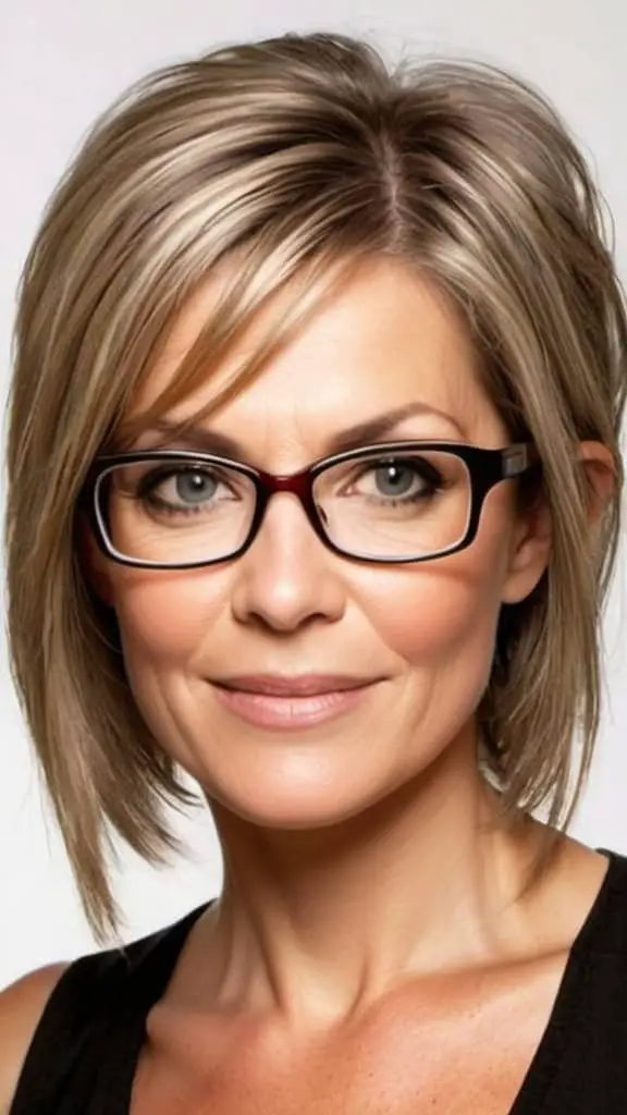 Angled Wedge Hairstyles With Glasses For Women Over 40