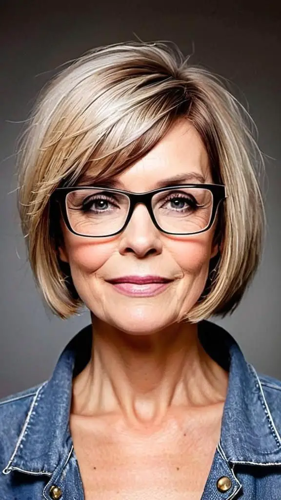 Asymmetrical Bob Hairstyles With Glasses For Woman Over 60
