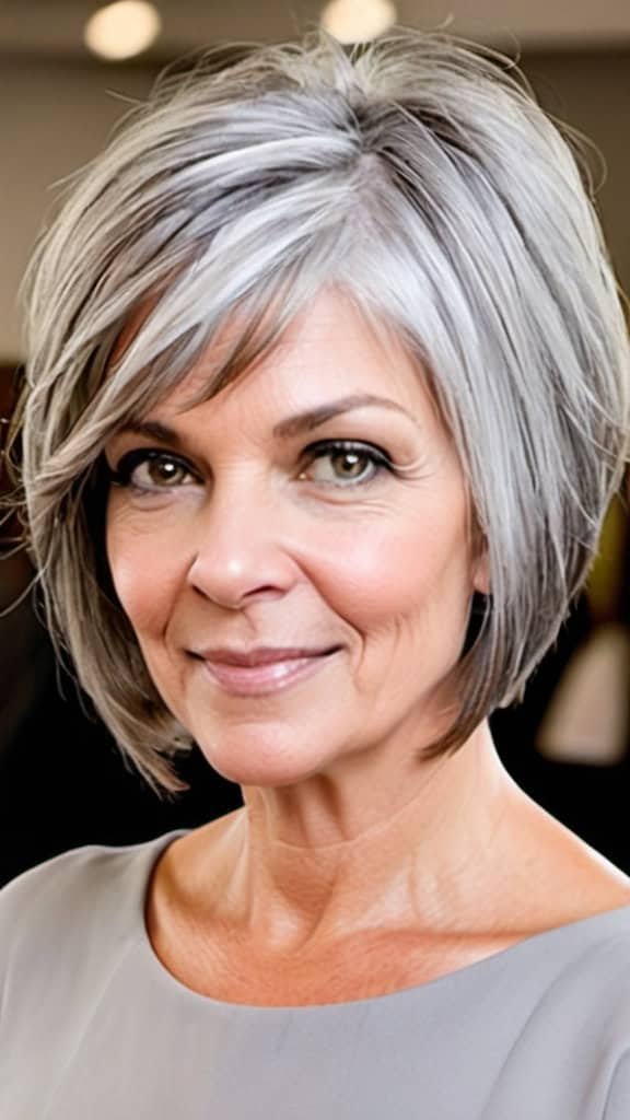 Asymmetrical Graduated Bob Short Gray Hairstyles For Women Over 50